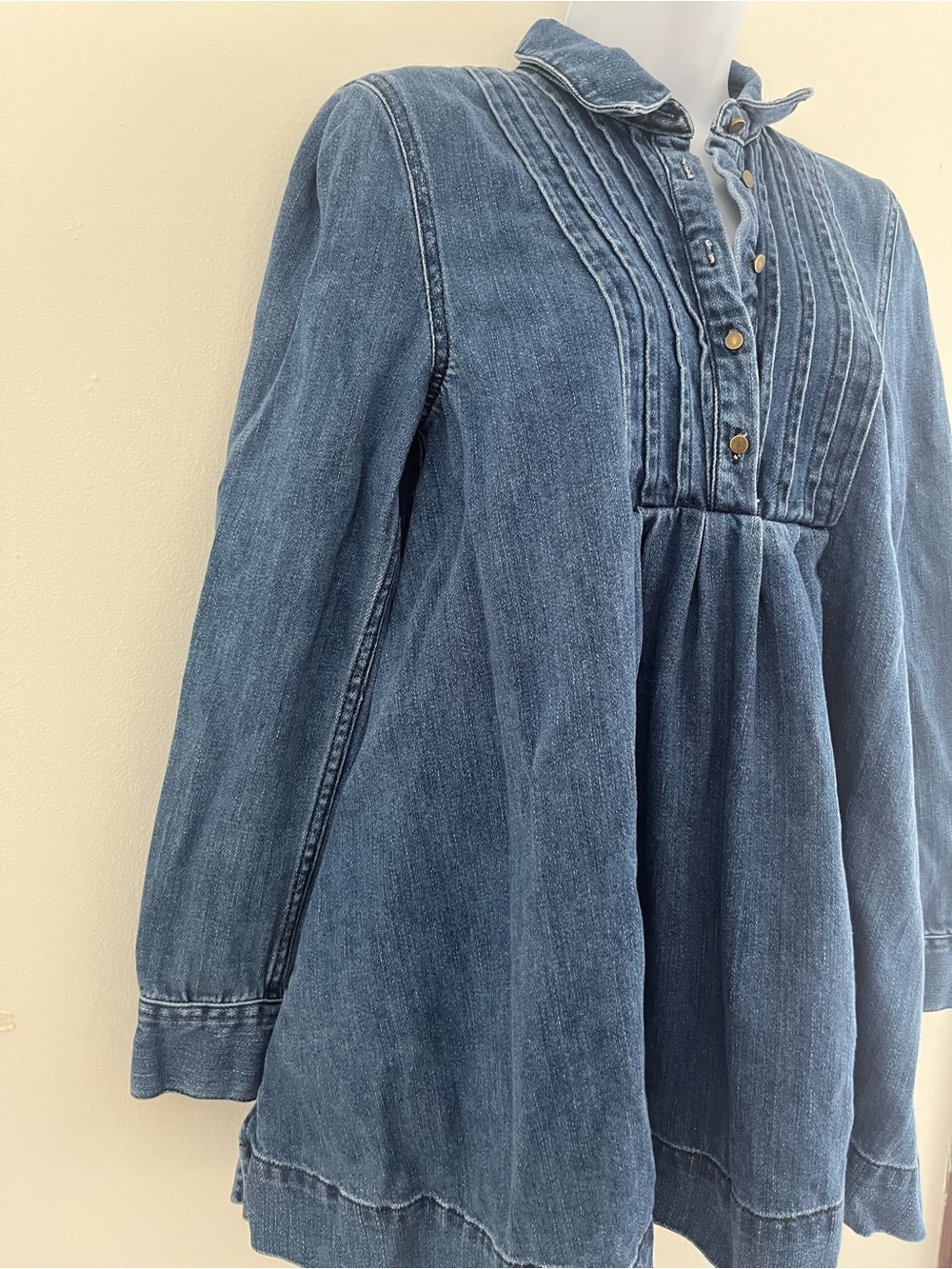 Free People Baby Blues Denim Pintuck Babydoll Tunic Top Dress XS - Picture 10 of 11